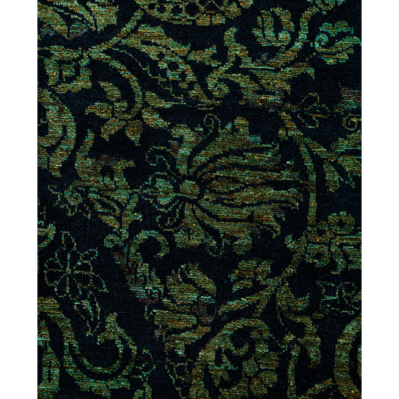 Overdyed Hand-Knotted Wool Modern-Contemporary Green Area Rug 4' 1" x 5' 1"