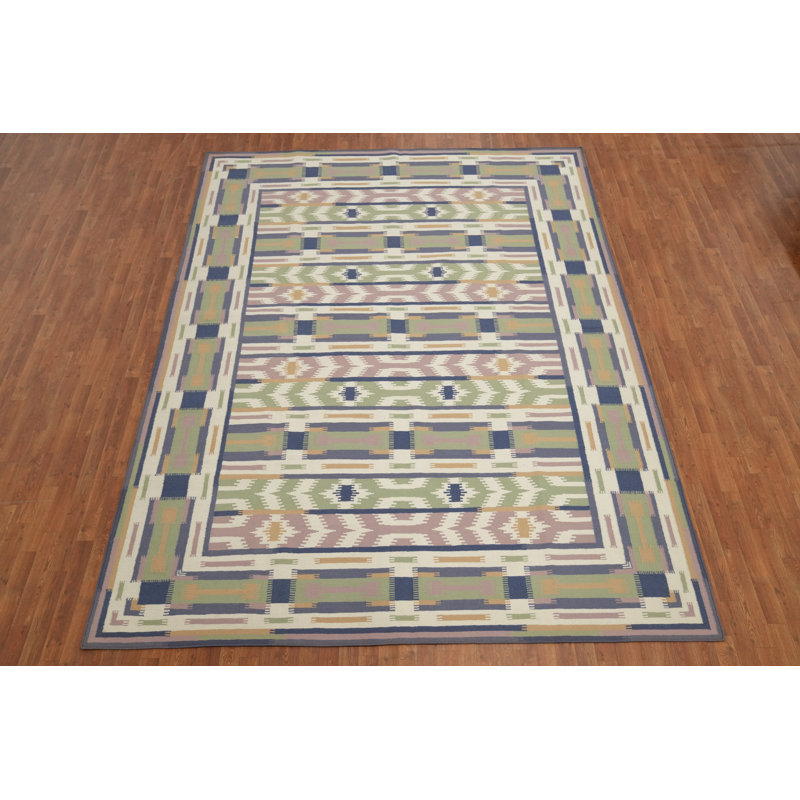 Tapis oriental géométrique à tissage plat kilim Durrie 9 x 12