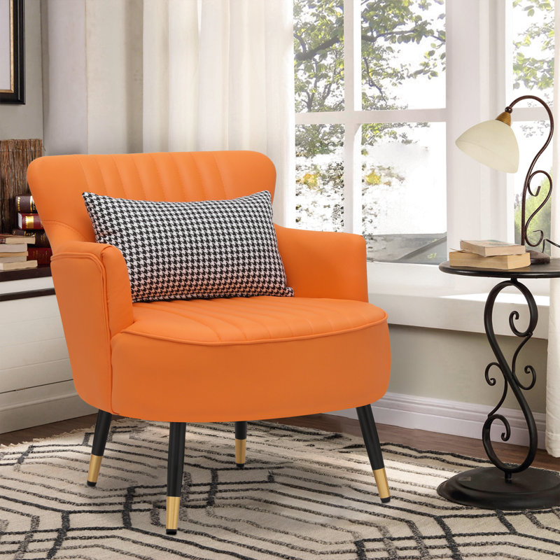 Fauteuil d'appoint rembourré en similicuir Quinterria, Similicuir orange