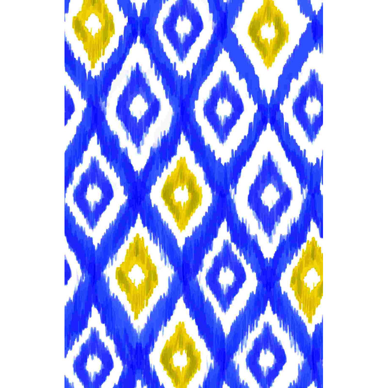 Ikat bleu et jaune - peinture sur toile tendue, H 18 po x l 12 po