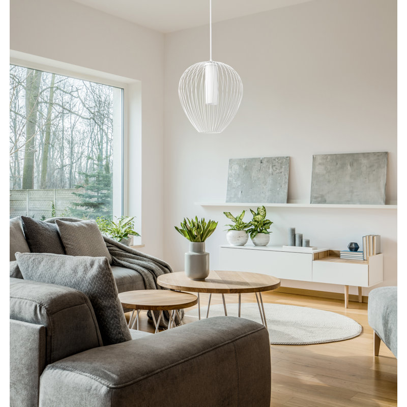 Luminaire suspendu 1 lumière Burakcan, H 106,5 po x l 22 po x P 22 po, Blanc texturé
