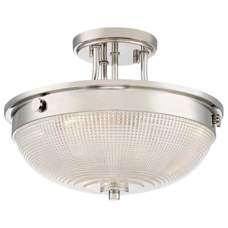 Baderbräu Glass Semi Flush Mount, Polished Nickel