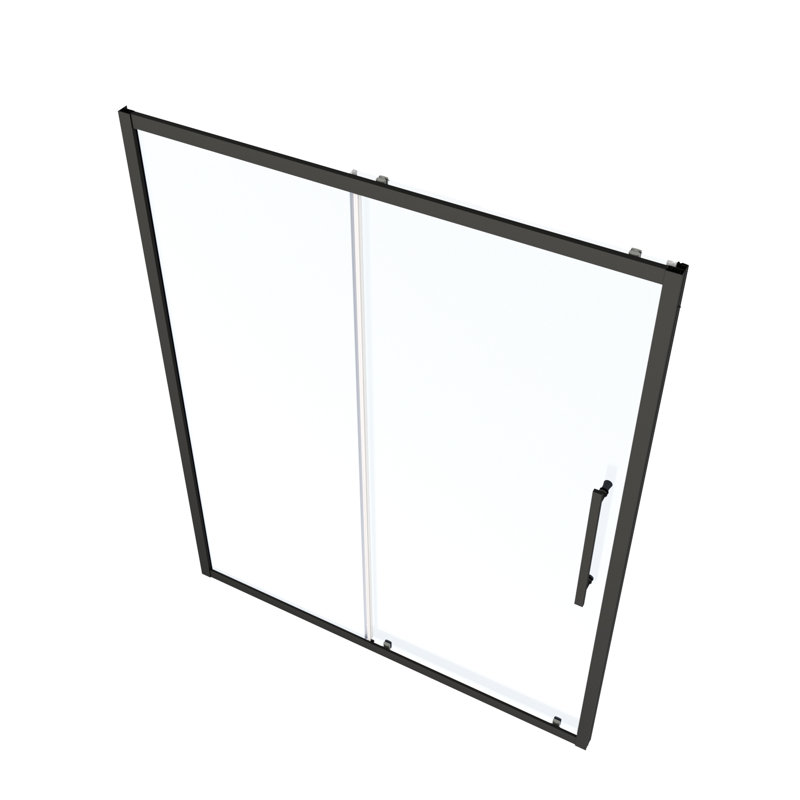 Porte de douche coulissante H 72 po x l 44 à 48 po, verre trempé de 1/4 po, noir mat, film de protection facile à nettoyer et nano, poignée en acier inoxydable, processus d'installation, fermeture magnétique, porte étanche de 44 à 48 po