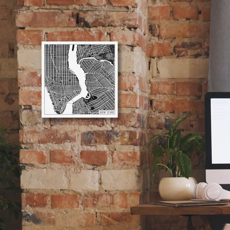 «New York Map Black» par Laura Marshall, art mural sur toile