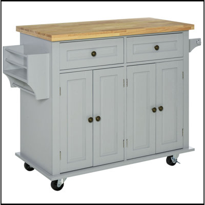 Kitchen Island On Wheels, Rolling, Rubberwood Top, Spice Rack, Towel Rack, Drawers