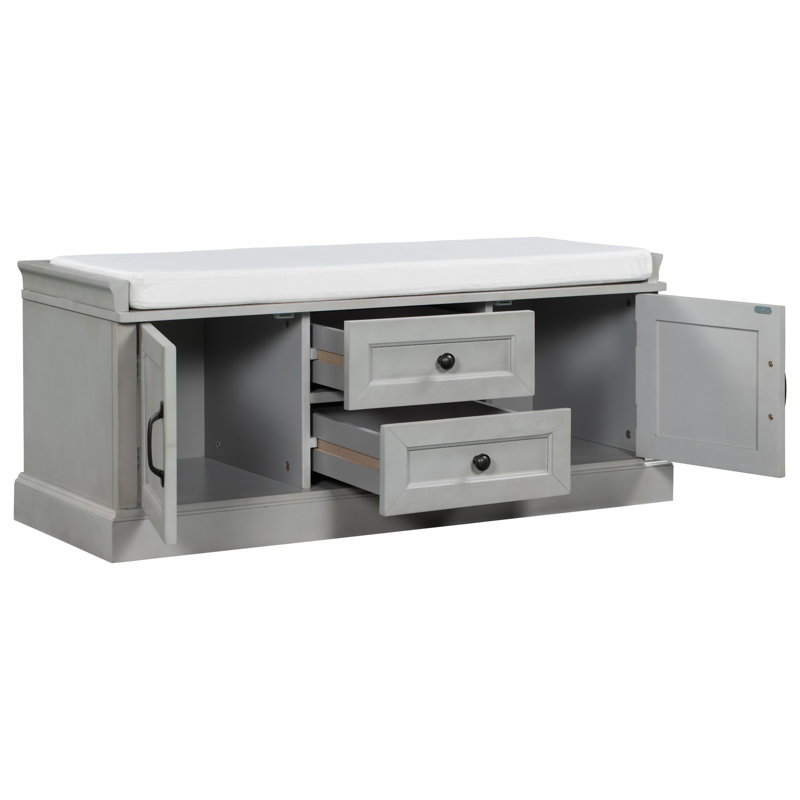 Banc de rangement avec 2 tiroirs et 2 armoires, Gris délavé
