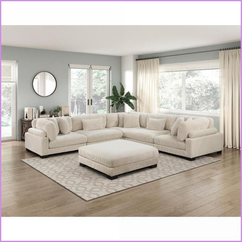 Canapé d'angle modulaire Modern Living - velours côtelé beige, dossier / accoudoirs réglables, 2 coussins | Beige | Contreplaqué | Velours côtelé