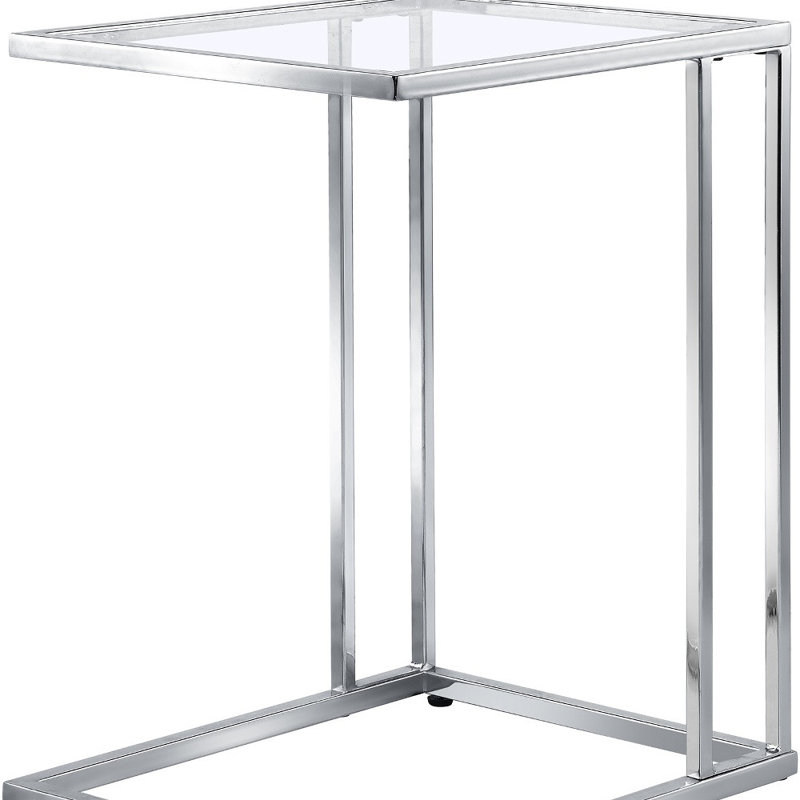  Table de bout contemporaine carrée en verre transparent et chrome 25 po