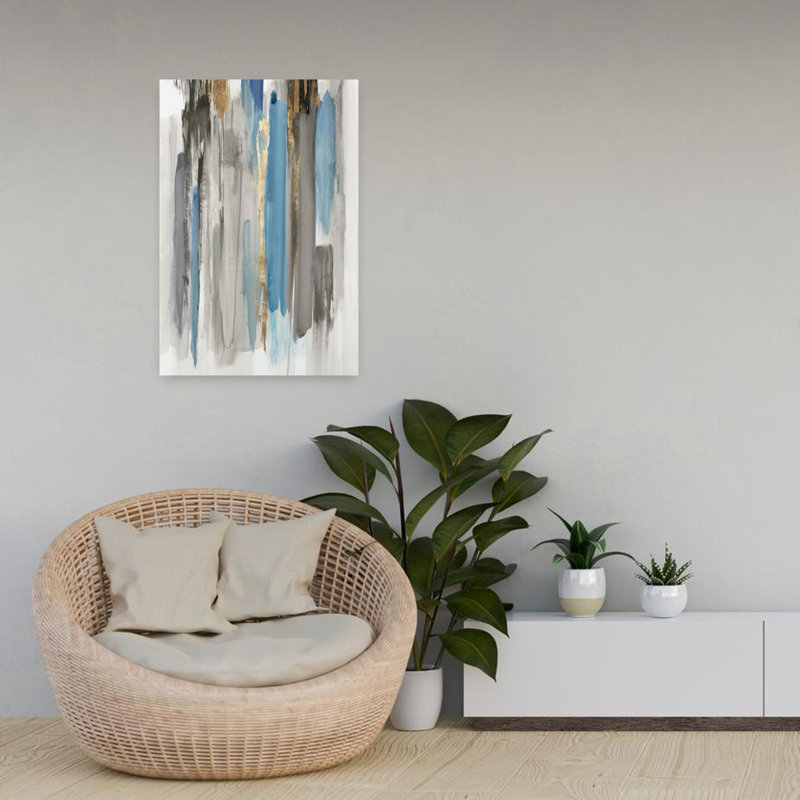 Lignes abstraites bleues II, art moderne contemporain abstrait, H 24 po x l 16 po