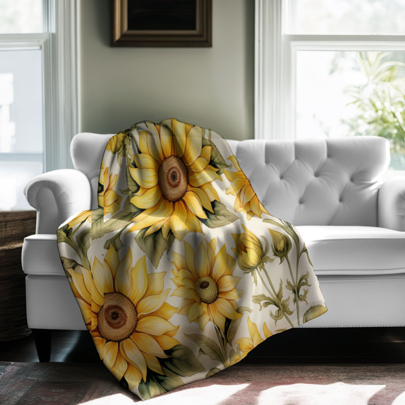 Sunflower Art - 1 Piece Premium Sherpa Blanket, Twin
