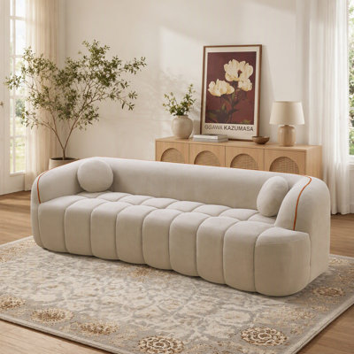 98.4" Modern Corduroy Cloud Sofa, Bubble Channel Tufted 3-Seater Couch with Deep Seat and 2 Pillows, No Assembly Required for Living Room, Apartment, Office