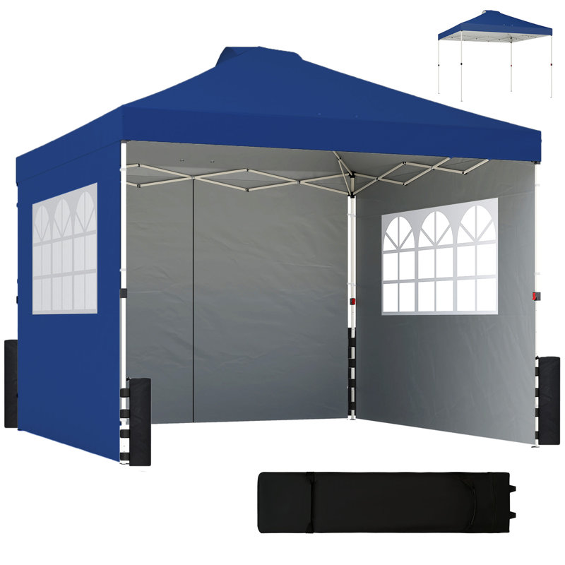 Pop Up Gazebo Waterproof Height Adjustable Canopy with 3 Sidewalls for Parties 3 x 3 m, Blue