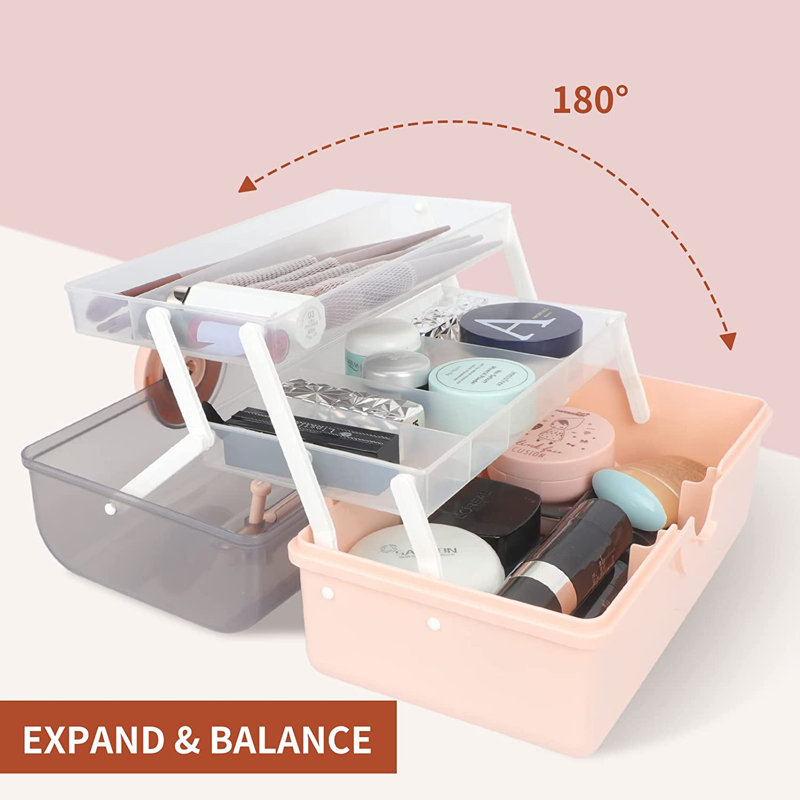Plastic 3 Compartment Makeup Organizer, Pink