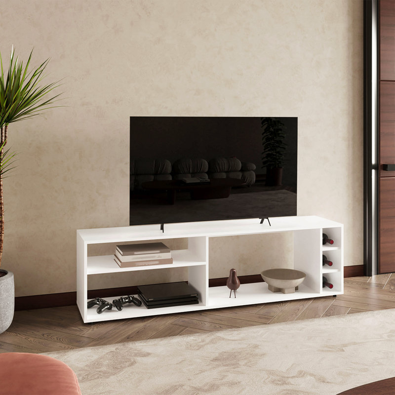 Meuble télé, 6 tablettes, capacité de 60 po, Blanc