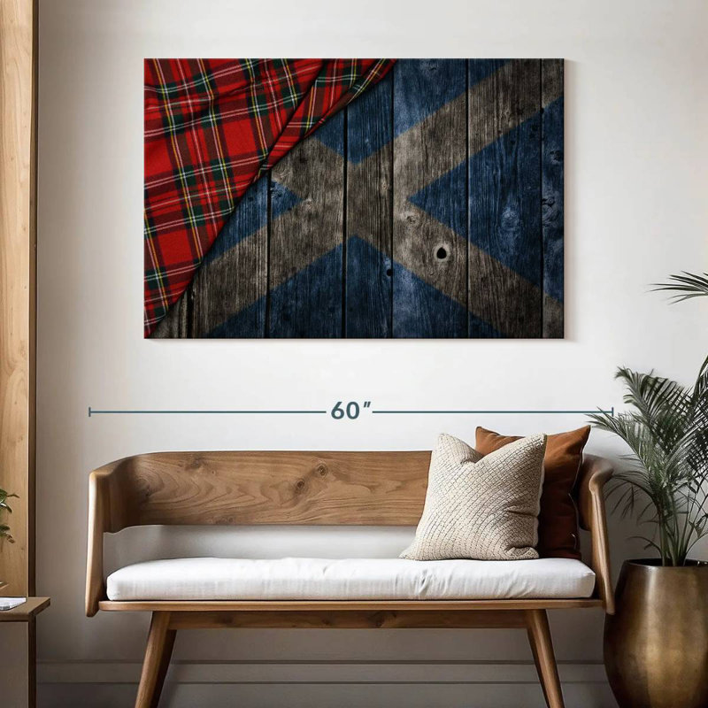 Kilt de Borges et drapeau écossais, H 32 po x l 48 po