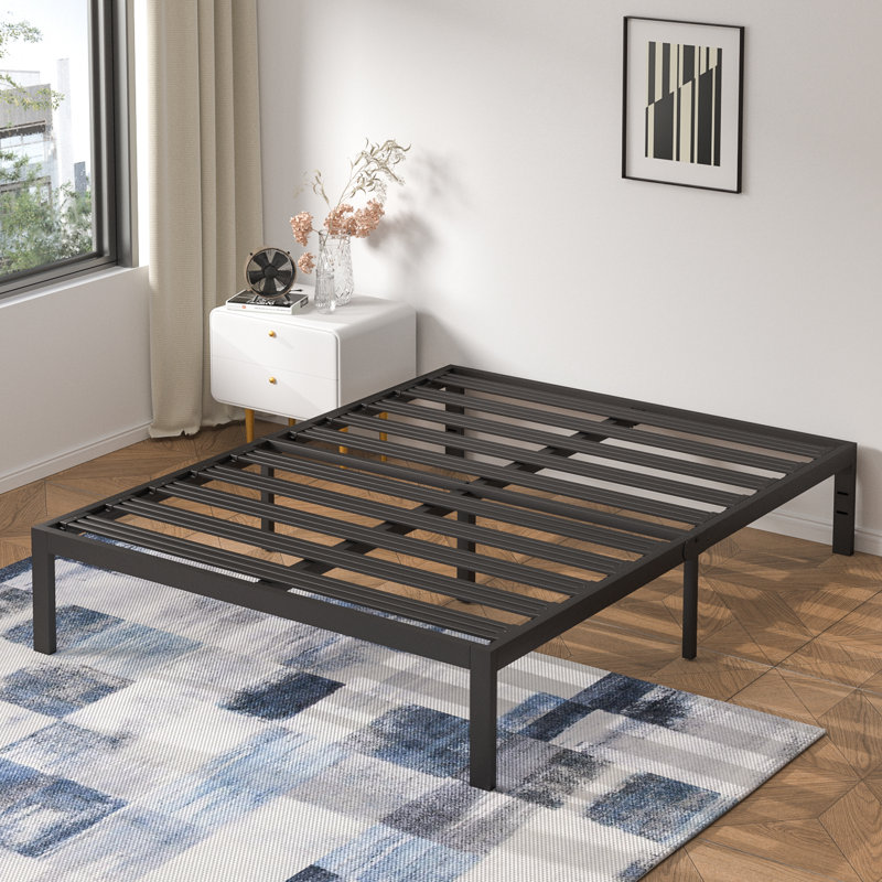 Witherington 14'' Heavy Duty Bed Frame, Noise Free, Strengthen Frame & Slats, Black, California King