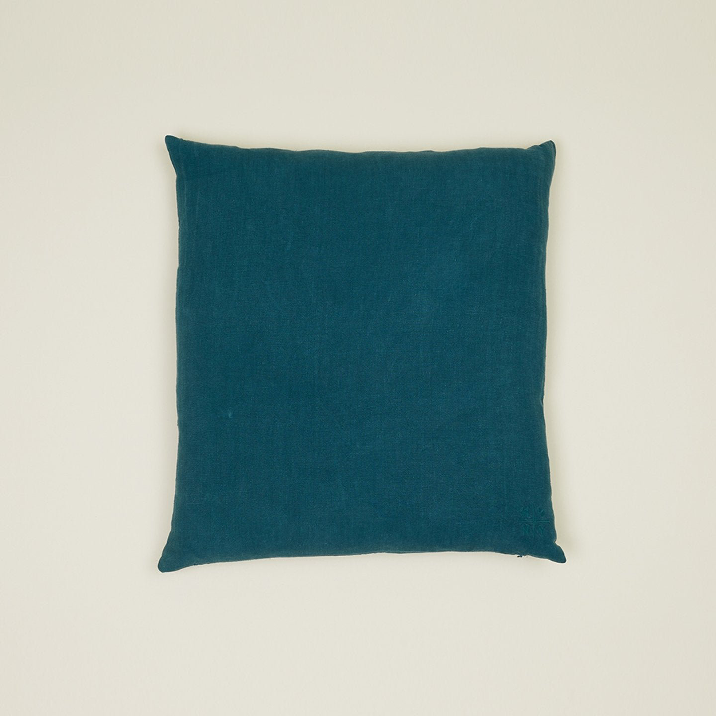 Simple Embroidered Linen Throw Pillow, Peacock, Square 22"