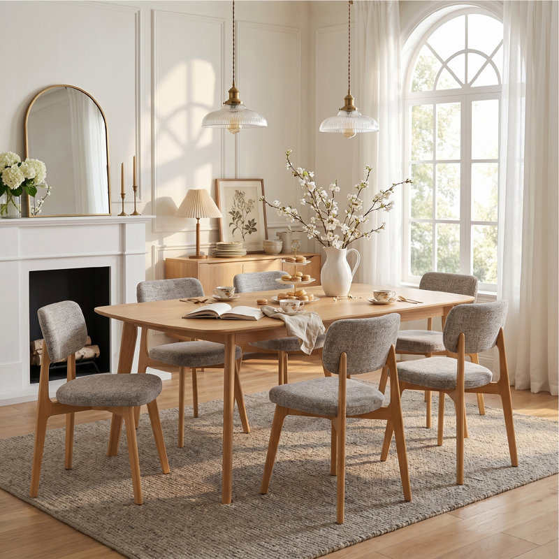 Chaise d'appoint rembourrée en bois massif, Ivory, Bois naturel