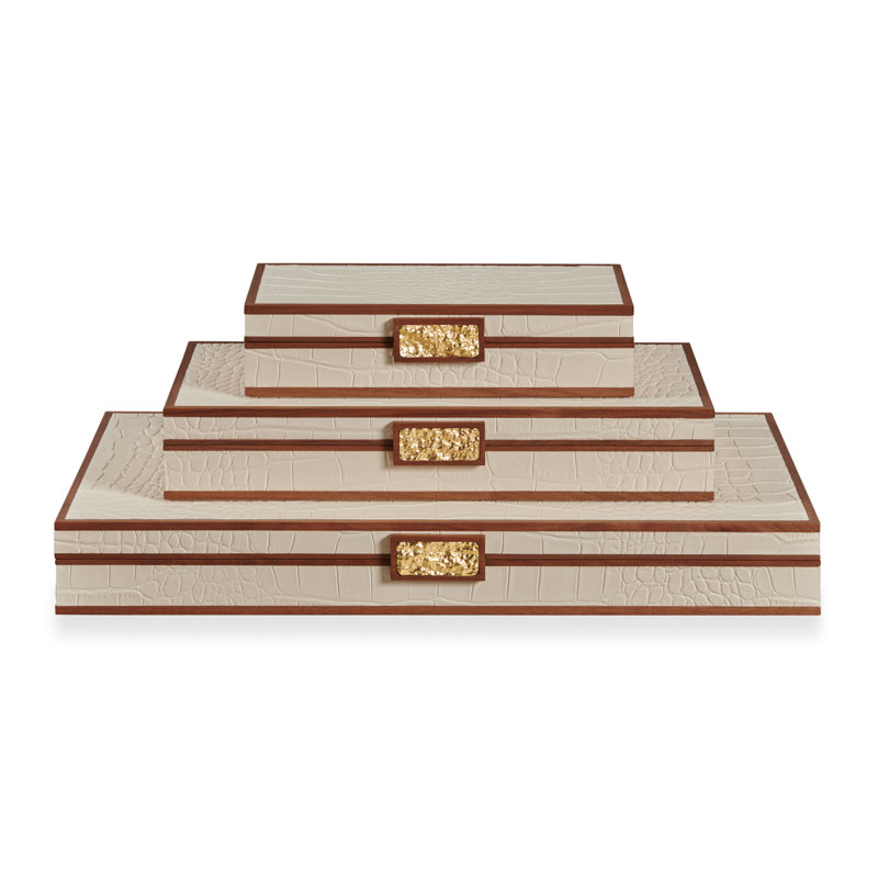 Embossed Leather Decorative Box, Cream