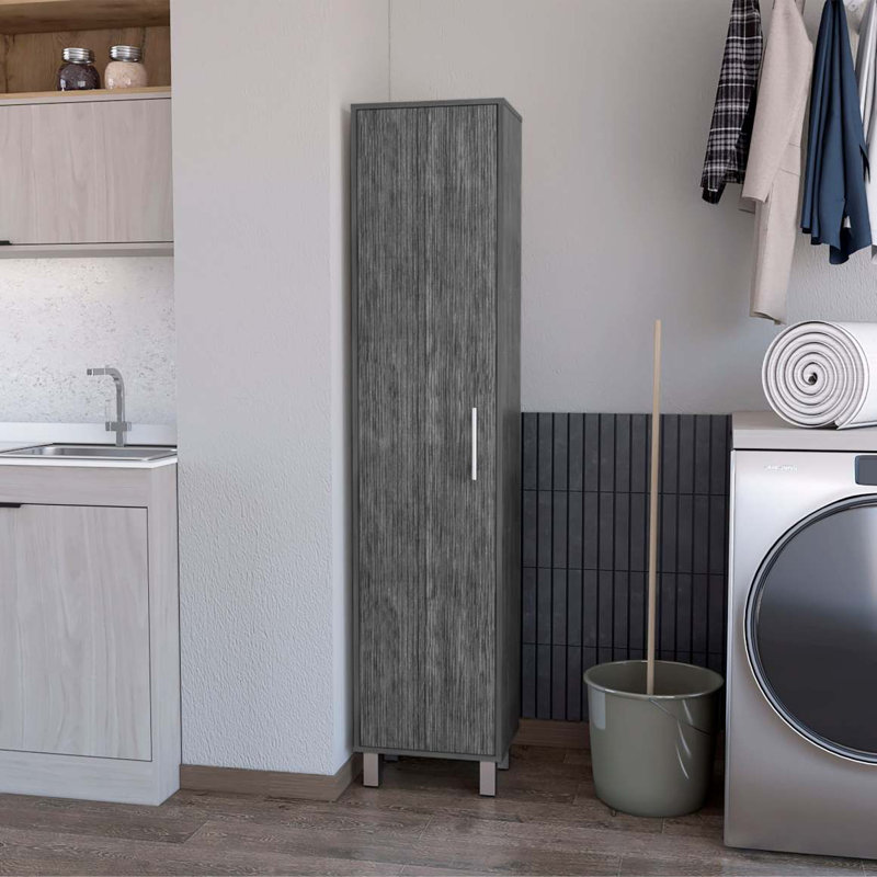 3 Broom Hangers Tall Storage Cabinet, Dark Gray