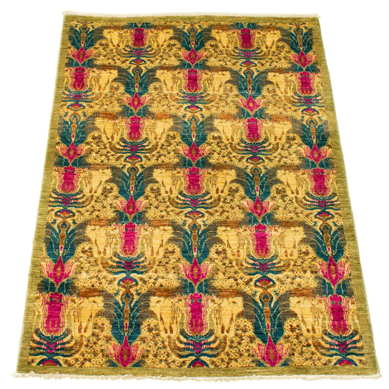 Tapis décoratif en laine de conception unique 4 pi 1 po x 6 pi 2 po AZIRA noué à la main New Age Lahore