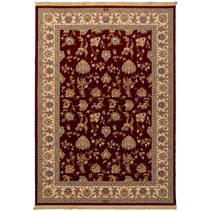 Tapis décoratif en laine rouge Hermione, Rectangle 9 pi 10 po x 13 pi 1 po
