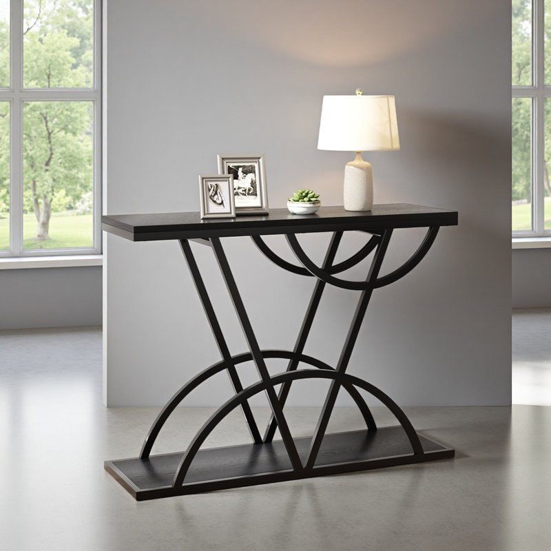 43" Console Table For Entryway, Industrial Entryway Table With Storage Shelf, Narrow Wood Sofa Table With Unique Metal Frame For Living Room, Hallway, Foyer
