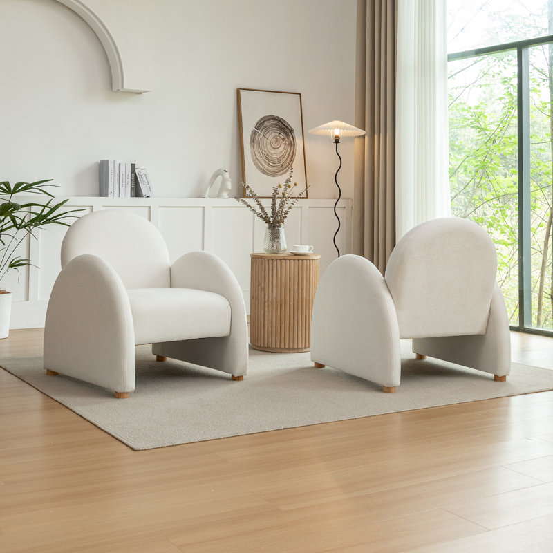 Delal  Upholstered  Boucle Armchair, Beige Fabric