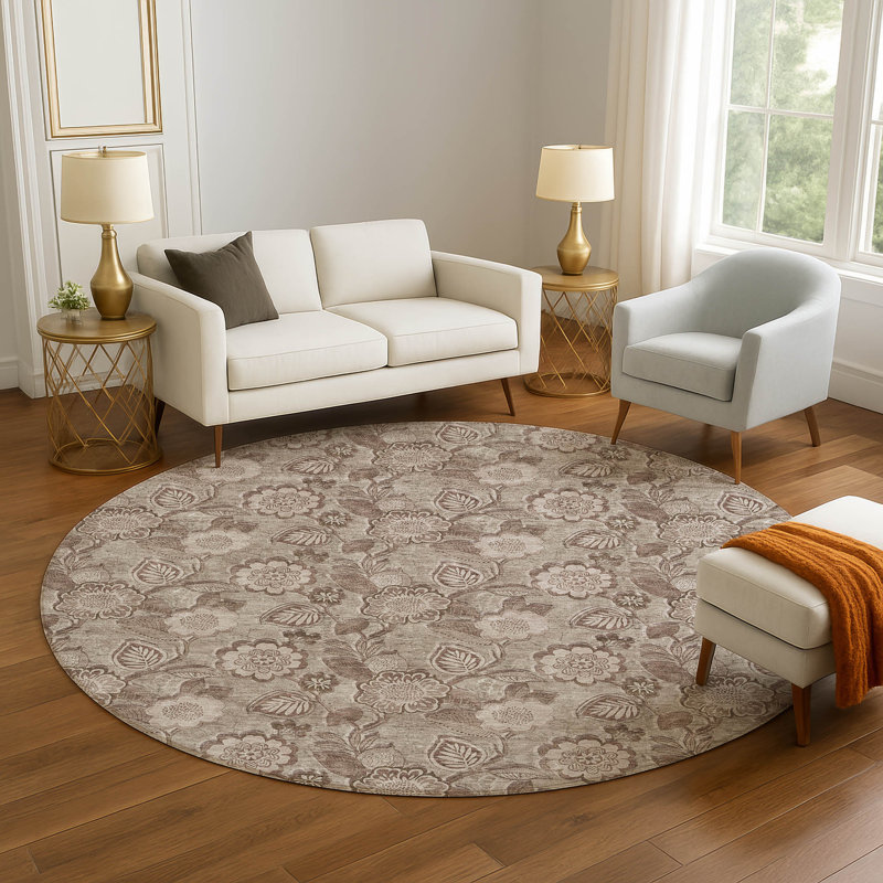 Premium Machine Washable Ralston AMF1939 Floral Rug, Round 8'