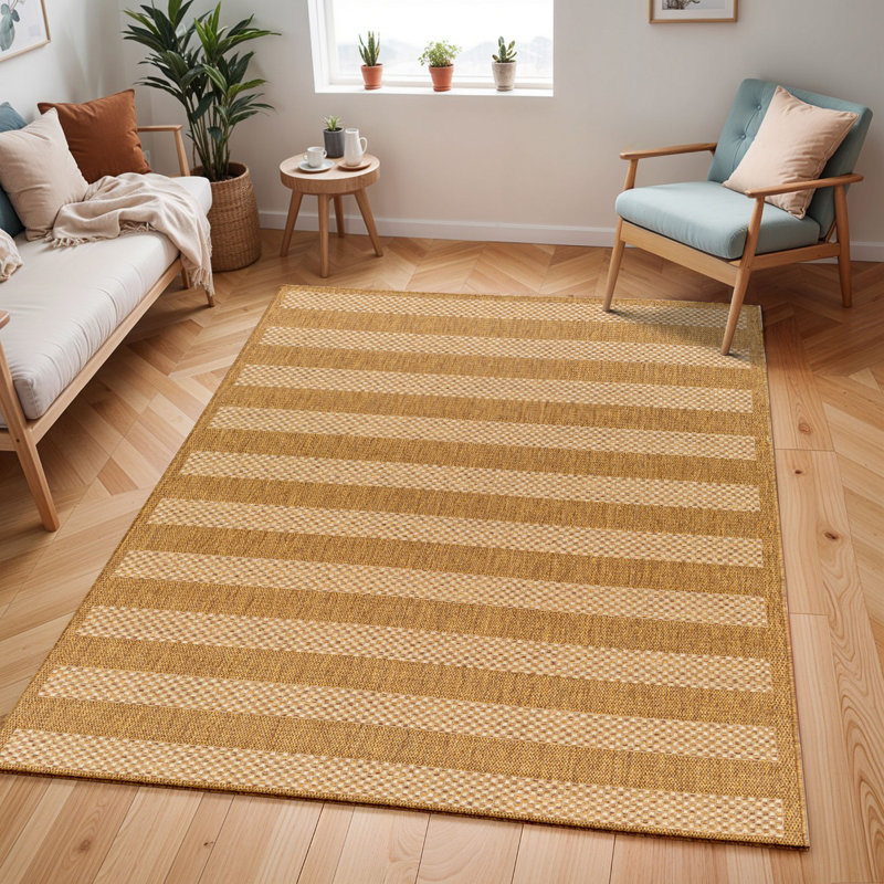 Brown Modern Outdoor Rug, Striped Stain Resistant Easy to Clean Rug For Patio, Balcony, Decks & Garden