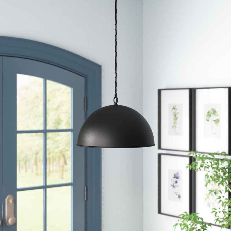 Luminaire suspendu en forme de dôme à 1 lumière Najuma, H 12,75 po x l 20 po x P 20 po, Noir rétro