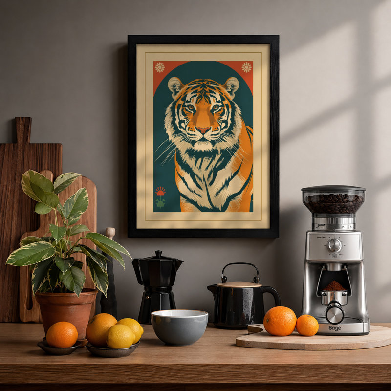 Tiger Portrait Japandi - Framed Print, Black, A3 - 42.0 x 29.7 cm