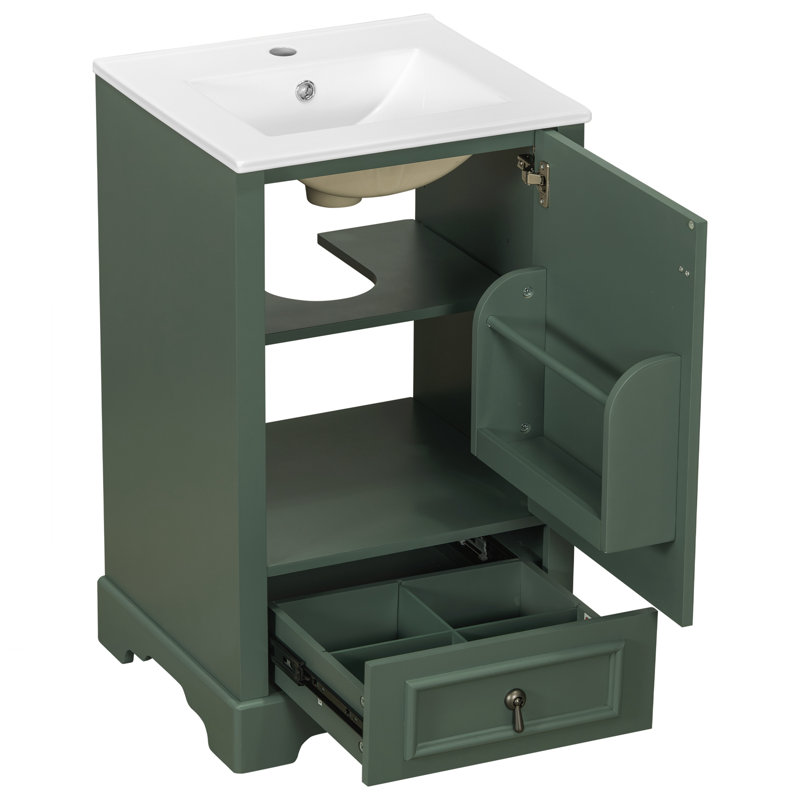 Meuble-lavabo 20 po avec lavabo en céramique, Vert