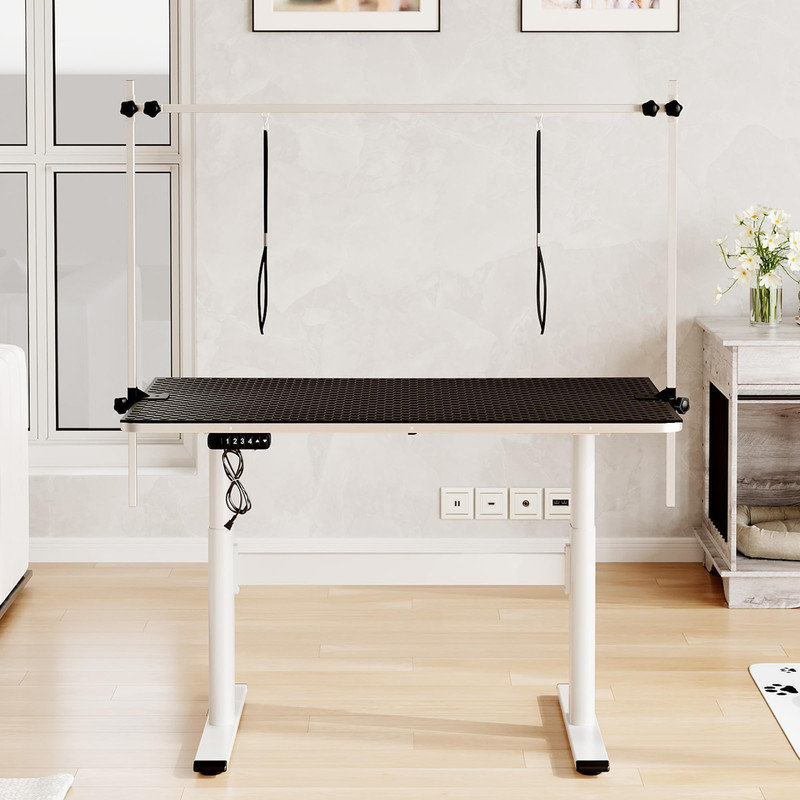 Table de toilettage électrique pour chien de 46 pouces, table de toilettage professionnelle robuste pour chiens à la maison avec plateau de table antidérapant et bras supérieur, réglable en hauteur