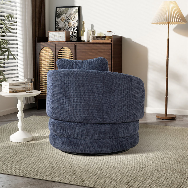 29.9" W 360 Degree Swivel Upholstered Barrel Chair, Blue