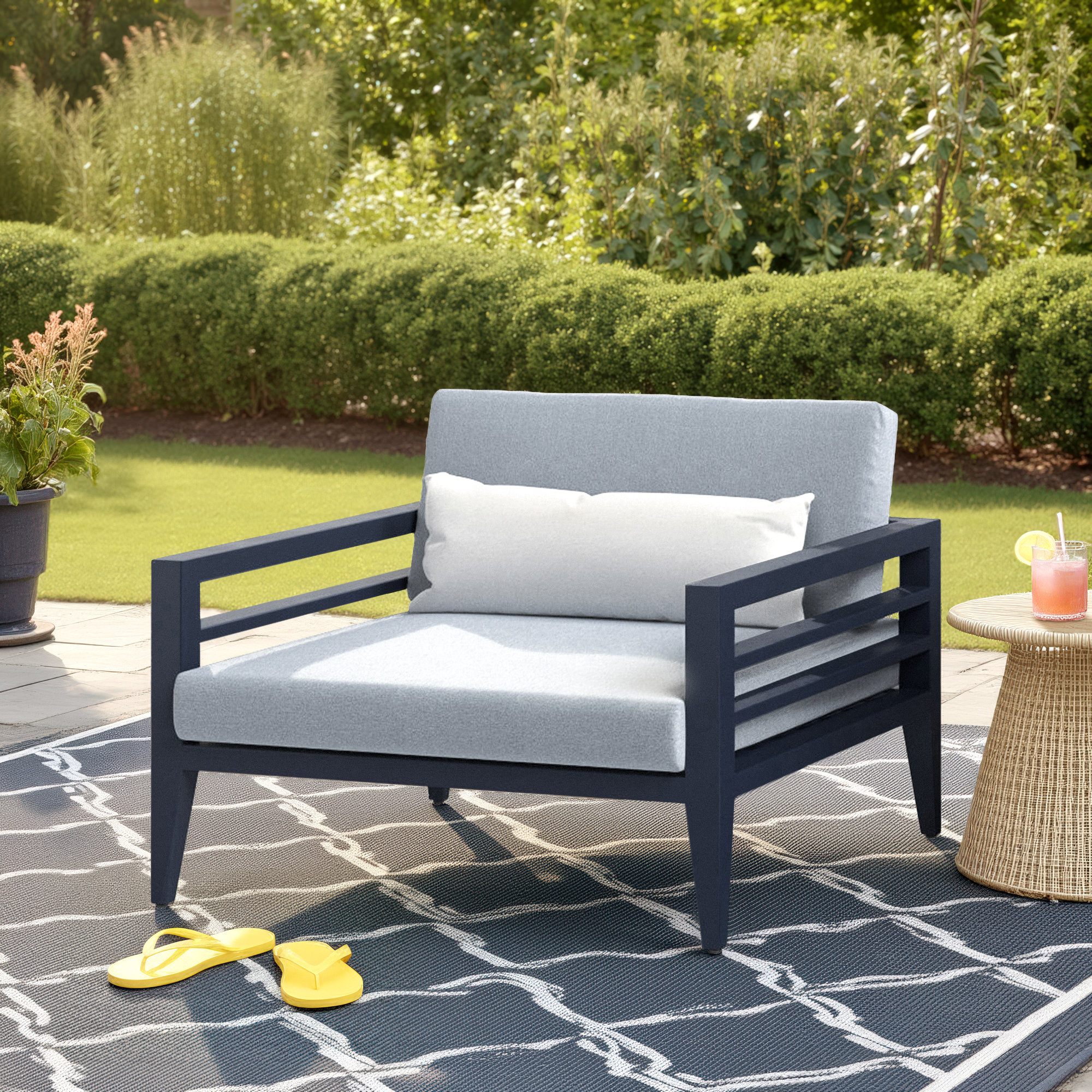 Winthrop Patio Chair with Sunbrella® Cushions, Navy, Gray