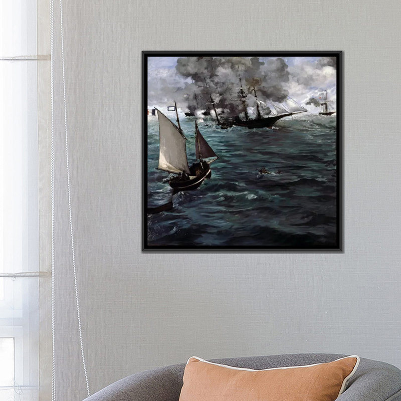 Reproduction d'art sur toile tendue, "La Bataille de l'USS Kearsarge et du Css Alabama" par Edward Manet, Pas de tapis