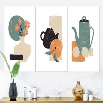 «Retro House Decor Still Life I», ensemble de 3 toiles tendues