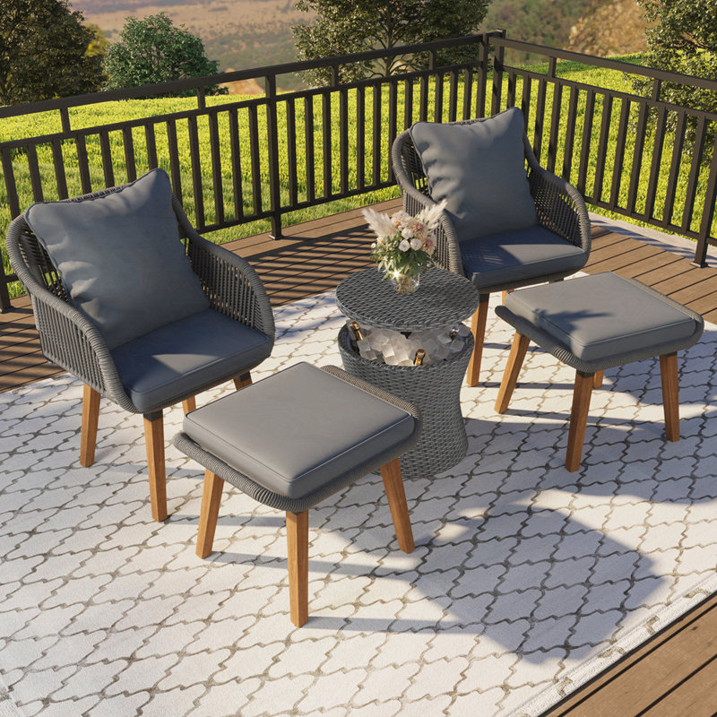 Ensemble de conversation pour patio avec table de bar en osier, Coussin gris / cadre gris