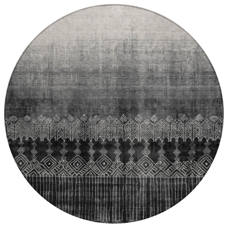 Tapis d'intérieur rond lavable ombré noir 8 pi HomeRoots