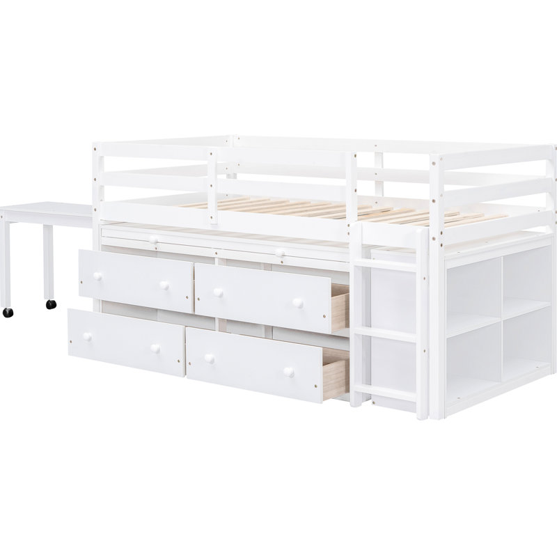 Lit mezzanine simple Space avec bureau 4 tiroirs blanc et matériaux de construction, Lit simple, Blanc