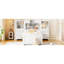 Lit plateforme simple blanc en bois avec armoire verticale tout-en-un, 4 tiroirs de chaque côté et tête de lit pour la chambre à coucher-920894404