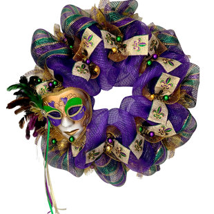 Mardi Gras Masquerade Masks Hand Painted Glittered Ceramic Set of 2