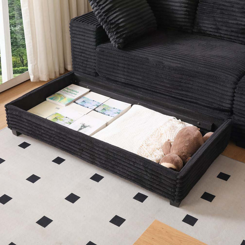 Canapé modulaire en velours côtelé 108,6 po avec repose-pieds, Noir