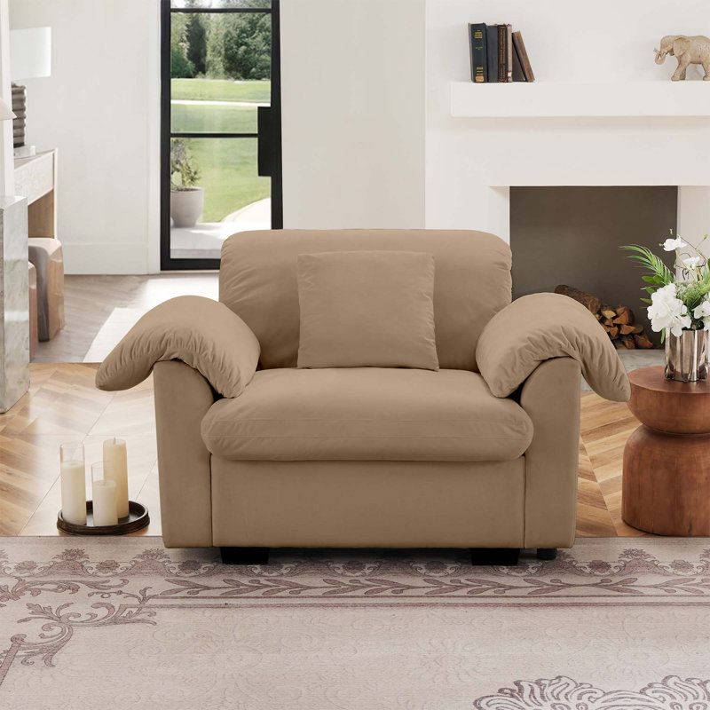 Fauteuil de rangement moderne en velours avec coussins et dossier moelleux, Tanné