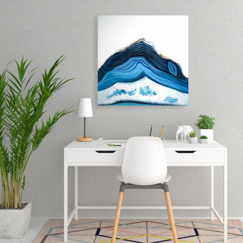 Toile à profil de géode bleue | Art mural contemporain pour chambre à coucher