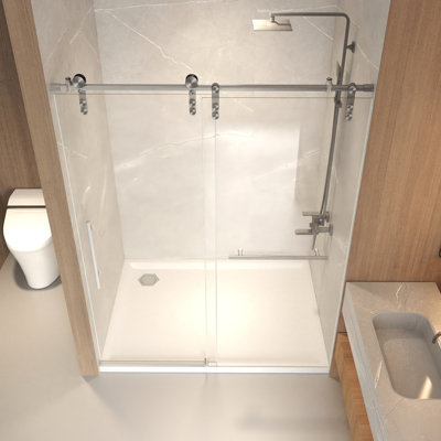 56 - 60" W X 76" H Sliding Shower Door, 5/16"  8Mm  Clear Tempered Glass, Stainless Steel Frame Brushed Nickel, Reversible Door Opening, Waterproof Side Sealing, Corrosion Guide Rod High With In
