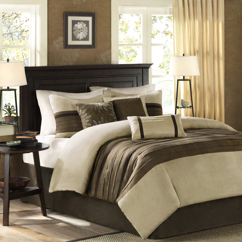 Édredon double avec faux suède, froissé - 3 coussins décoratifs