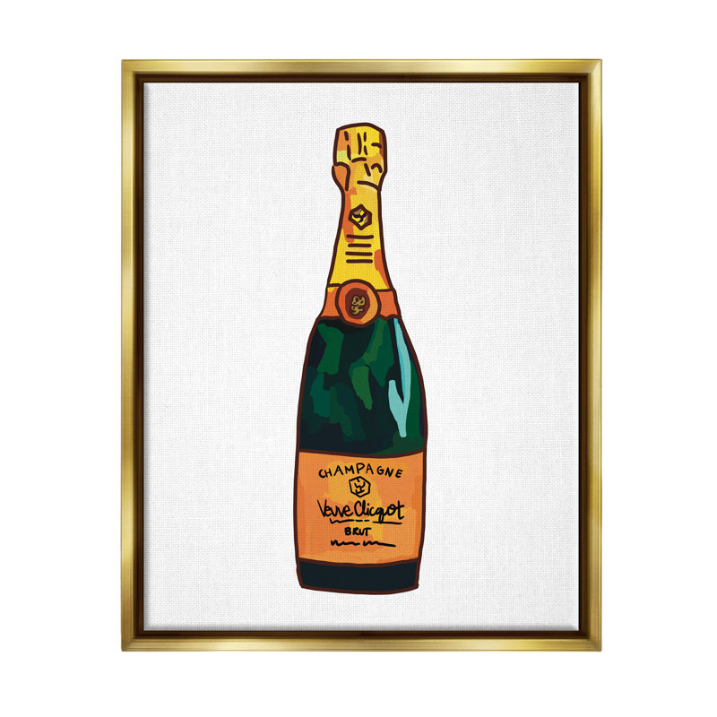 Metallic Gold Framed Classy Champagne Wine Bottle Canvas Print