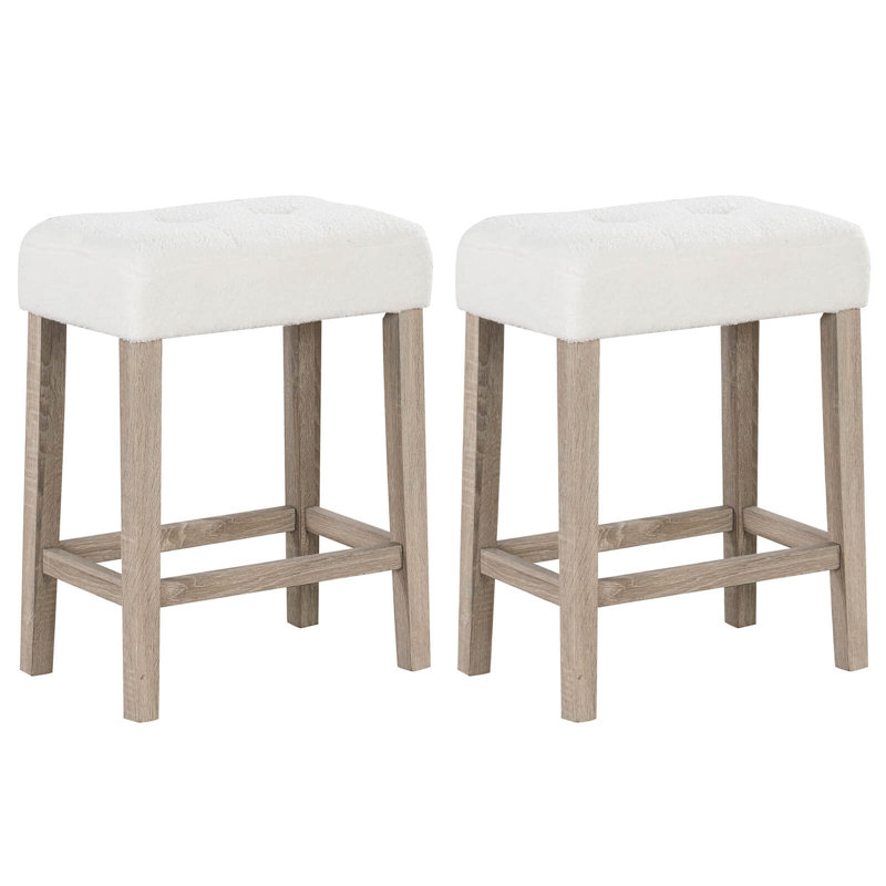 Counter Height Bar Stools Set With Rubber Wood Legs Footrest Modern For Home, 2
